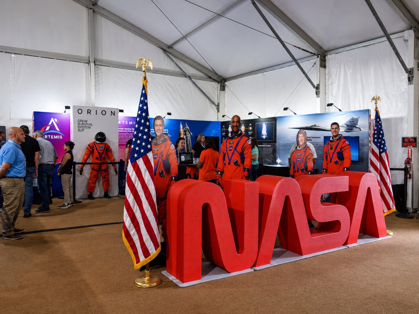 Freedom 250 event: The NASA booth had life-size standees of the Artemis II crew, The Great American State Fair, National Mall, Washington, DC, July 8, 2026 [Photo: S Cobaugh]