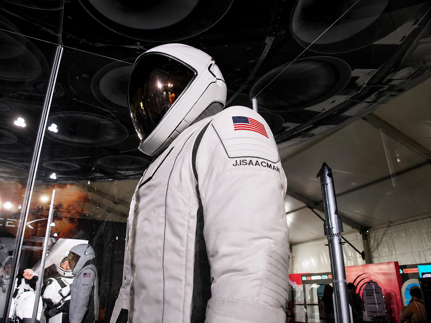 Freedom 250 event: The spacesuit worn by Jared Isaacman -- future NASA Administrator -- on the Inspiration4 spaceflight in 2021, was displayed at the SpaceX booth, The Great American State Fair, National Mall, Washington, DC, July 8, 2026 [Photo: S Cobaugh]