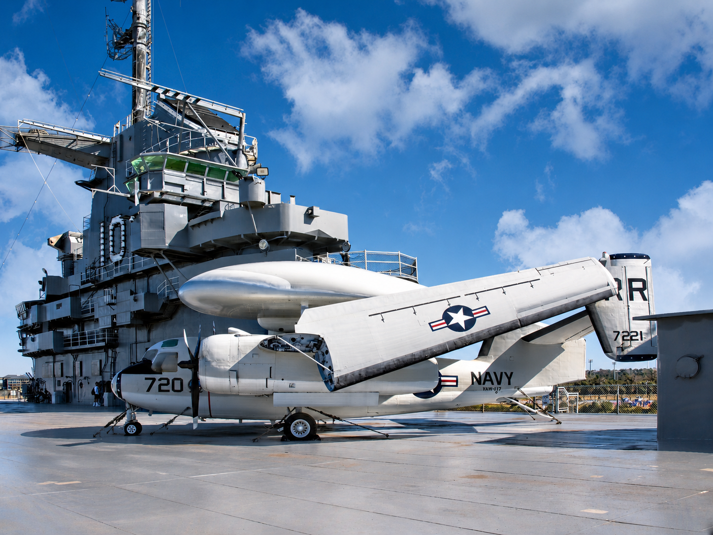Grumman E-1B Tracer on the flight deck of USS Yorktown, Patriots Point Naval & Maritime Museum, Mt. Pleasant, SC, October 20, 2024 [Photo: J Lowry]
