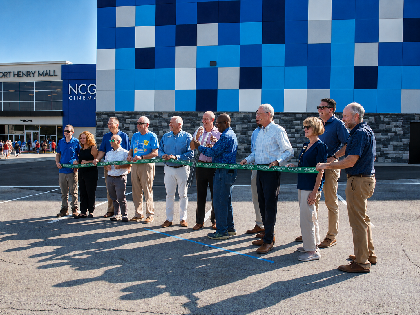 The ribbon-cutting ceremony for the new IMAX theatre at Fort Henry Mall in Kingsport, TN, featured NCG Cinemas and city officials, July 17, 2026 [Photo: S Cobaugh]