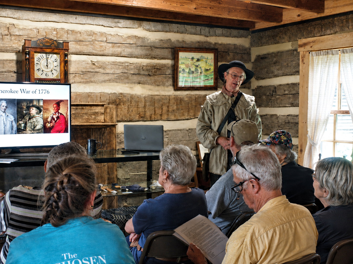 Kingsport Fun Fest: A living history reenactor discusses the 250th anniversary of the Battle of Island Flats that happened in Kingsport, TN in 1776, Exchange Place Living History Farm, July 25, 2026 [Photo: S Cobaugh]