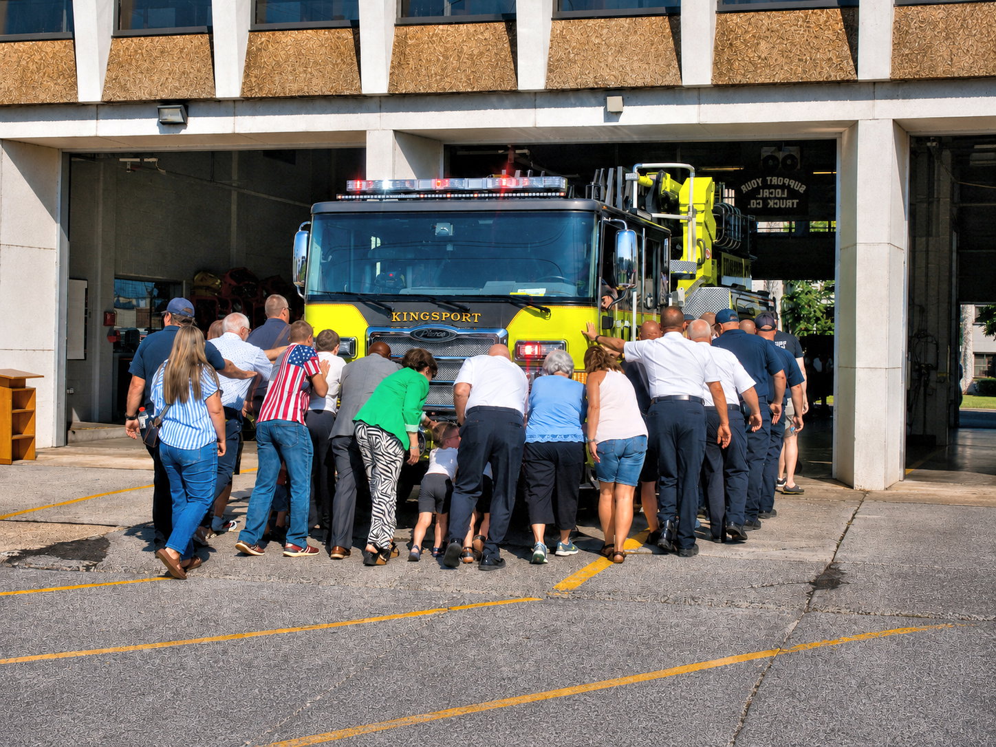 Almost there: The city's newest piece of fire apparatus enters Station 1, marking the symbolic start of 15-20 years of service to the city, Kingsport, TN, August 4, 2026 [Photo: S Cobaugh]