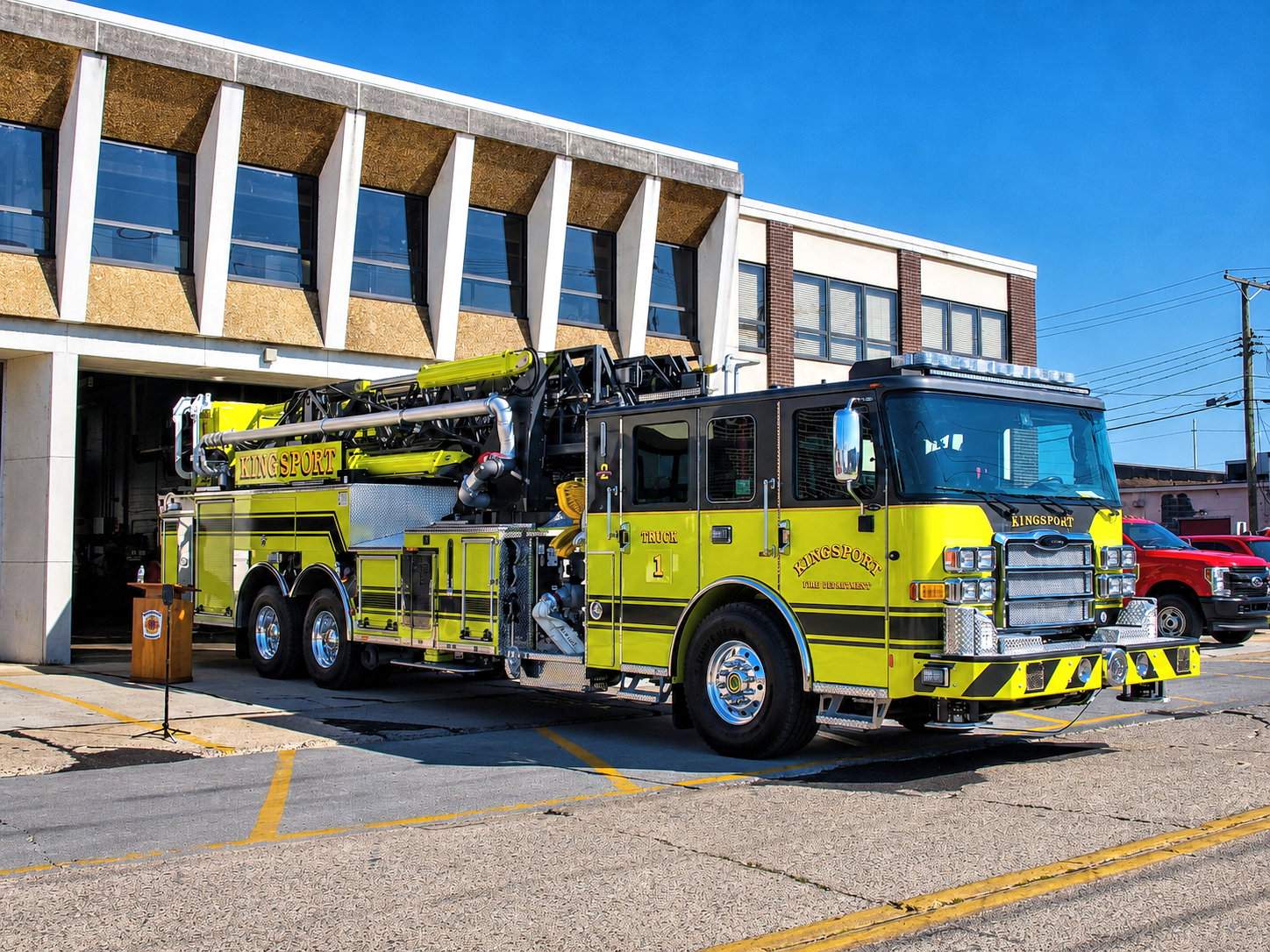 The city has unveiled a new $1.5 million Pierce Enforcer Mid-Mount Aerial Tower fire truck to replace aging equipment, Kingsport, TN, August 4, 2026 [Photo: S Cobaugh]