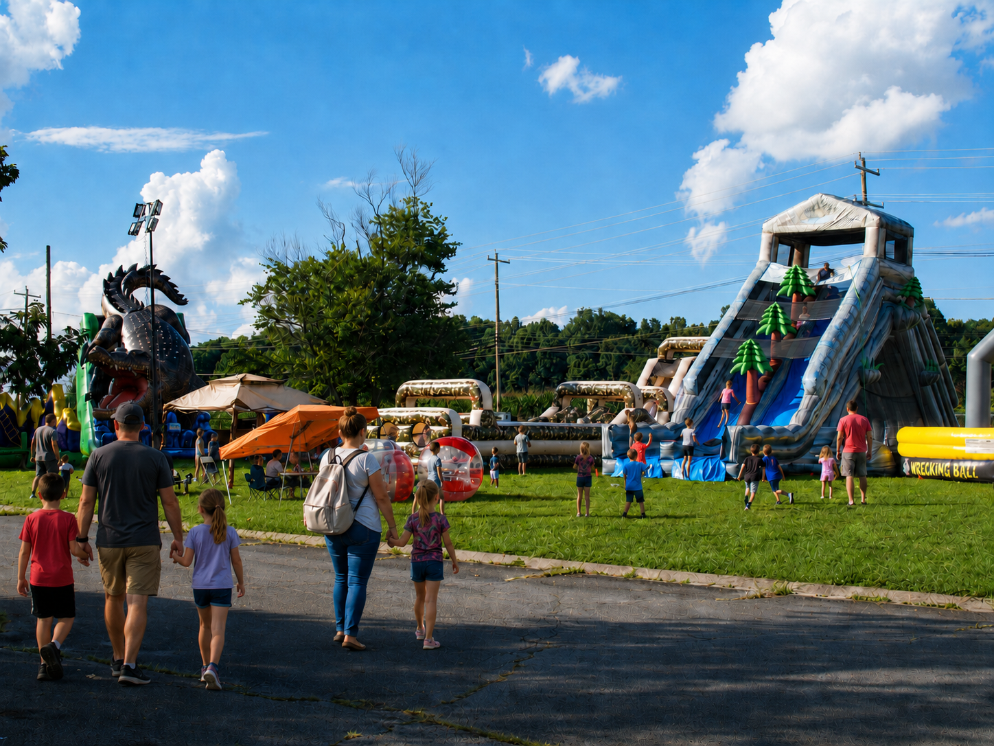 Children and families enjoy inflatable attractions during the inaugural Sullivan County Fair in Piney Flats, Tenn., in August 2026. Held Aug. 3-8, the fair featured rides, inflatables, games and other attractions, along with nightly live entertainment. [Photo: S Cobaugh]