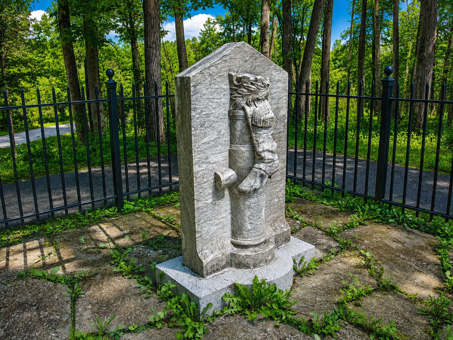 America 250: The Boot Monument stands at Saratoga National Historical Park in Stillwater, N.Y. The monument marks the spot where Benedict Arnold was wounded on Oct. 7, 1777, and commemorates the battlefield actions of the American general who later became a traitor to the United States. [Photo: S Cobaugh, Aug. 21, 2026]