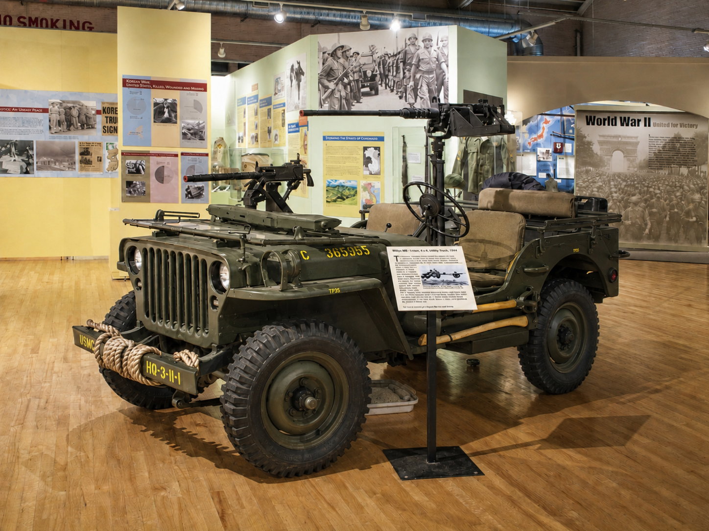 A Willys MB military Jeep equipped with mounted weapons is displayed at the New York State Military Museum and Veterans Research Center in Saratoga Springs, N.Y. The vehicle is part of the museum’s extensive collection documenting New Yorkers’ military service from the Revolutionary War through modern conflicts; a Willys MB Jeep is also featured in the museum’s archival tour material. [Photo: S Cobaugh, Aug. 21, 2026]
