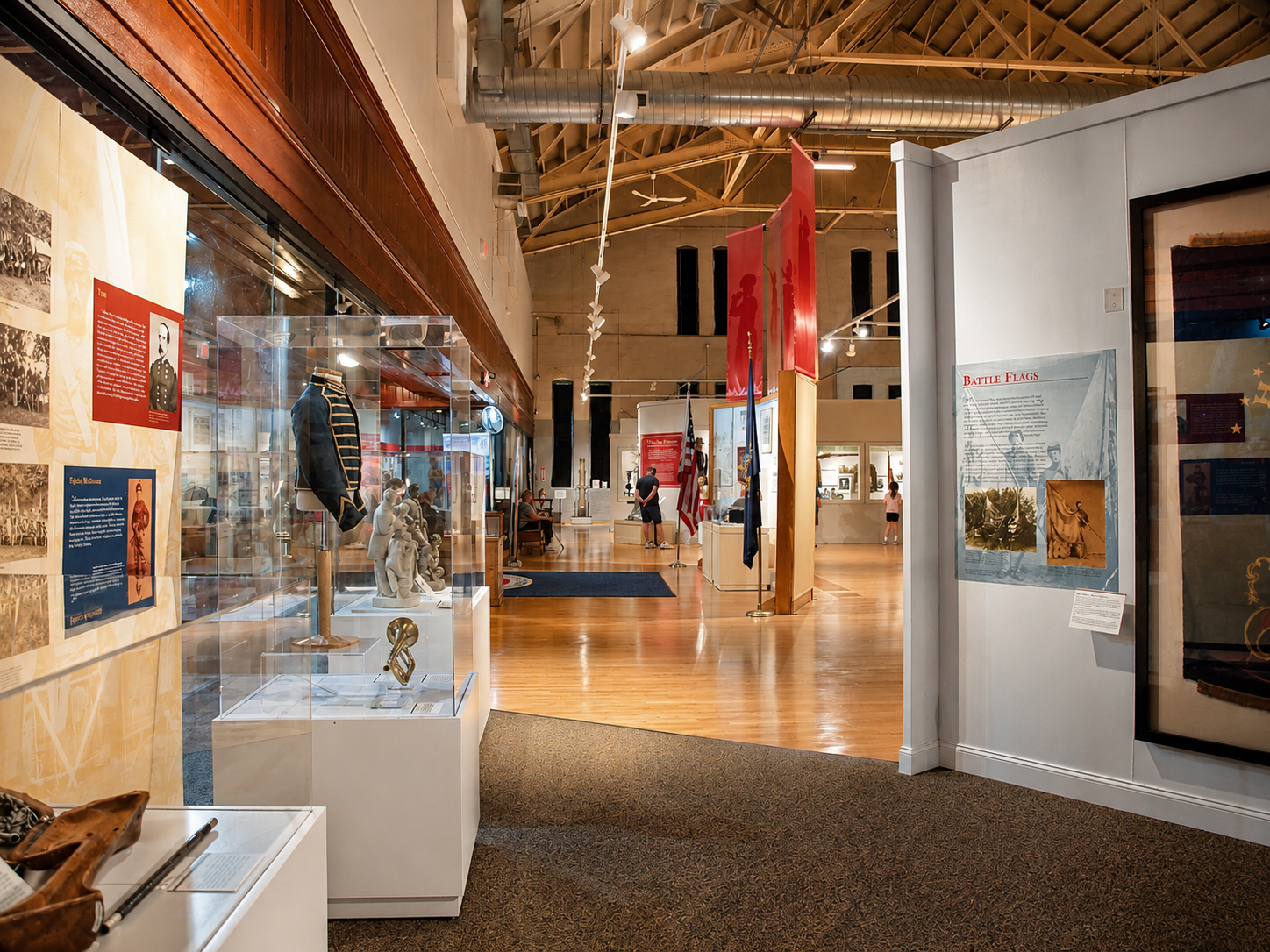 Galleries at the New York State Military Museum and Veterans Research Center in Saratoga Springs, N.Y., trace the military service of New Yorkers through artifacts, photographs, uniforms, weapons and interpretive displays. The state collection originated in 1863 with the Bureau of Military Statistics, created during the Civil War to preserve records and artifacts documenting the service of New York troops. [Photo: S Cobaugh, Aug. 21, 2026]