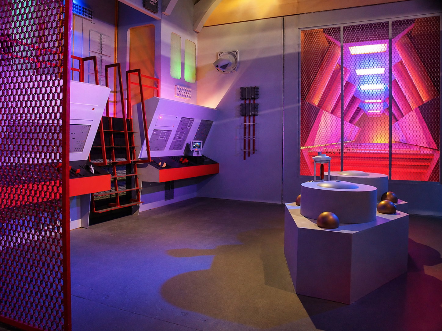 The Enterprise's engine room has often the scene of activity involving "Scotty," the starship's chief engineer. The massive room is part of a guilded walk-through in Ticonderoga, N.Y., that immerses visitors into the  world of the classic sci-fi show Star Trek. [Photo: D Dymond, Aug. 21, 2026]