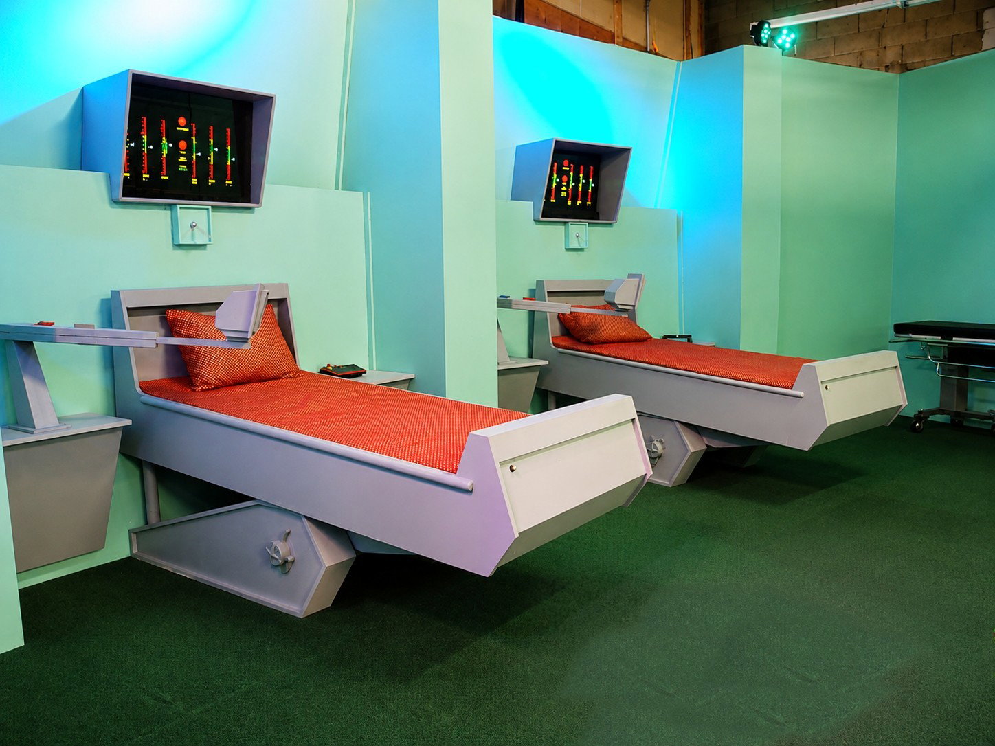Two medical beds anchor sickbay at the Star Trek Original Series Set Tour in Ticonderoga, N.Y. Star Trek's futuristic devices and equipment inspired real-life medical inventors. [Photo: D Dymond, Aug. 21, 2026]