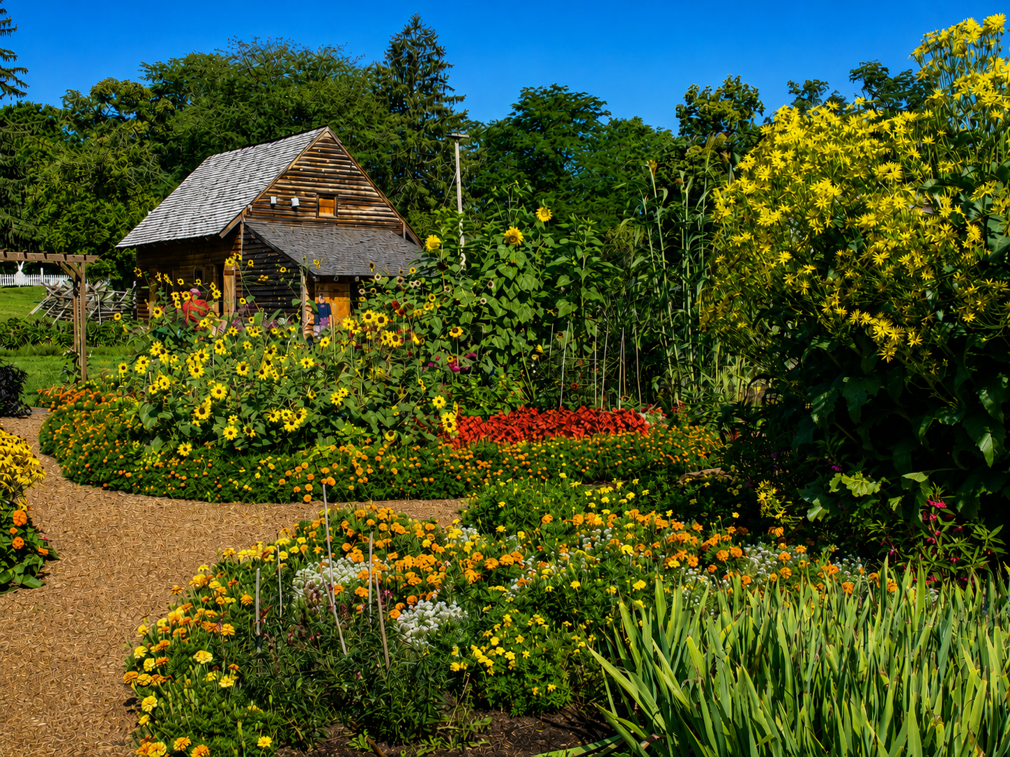 America 250: Flowers fill the King’s Garden at Fort Ticonderoga in Ticonderoga, N.Y. Gardens have occupied the Ticonderoga peninsula for centuries, supplying vegetables to French, British and American troops before the landscape became part of a private country estate. The present six-acre garden preserves layers of that horticultural history. [Photo: D Dymond, Aug. 22, 2026]