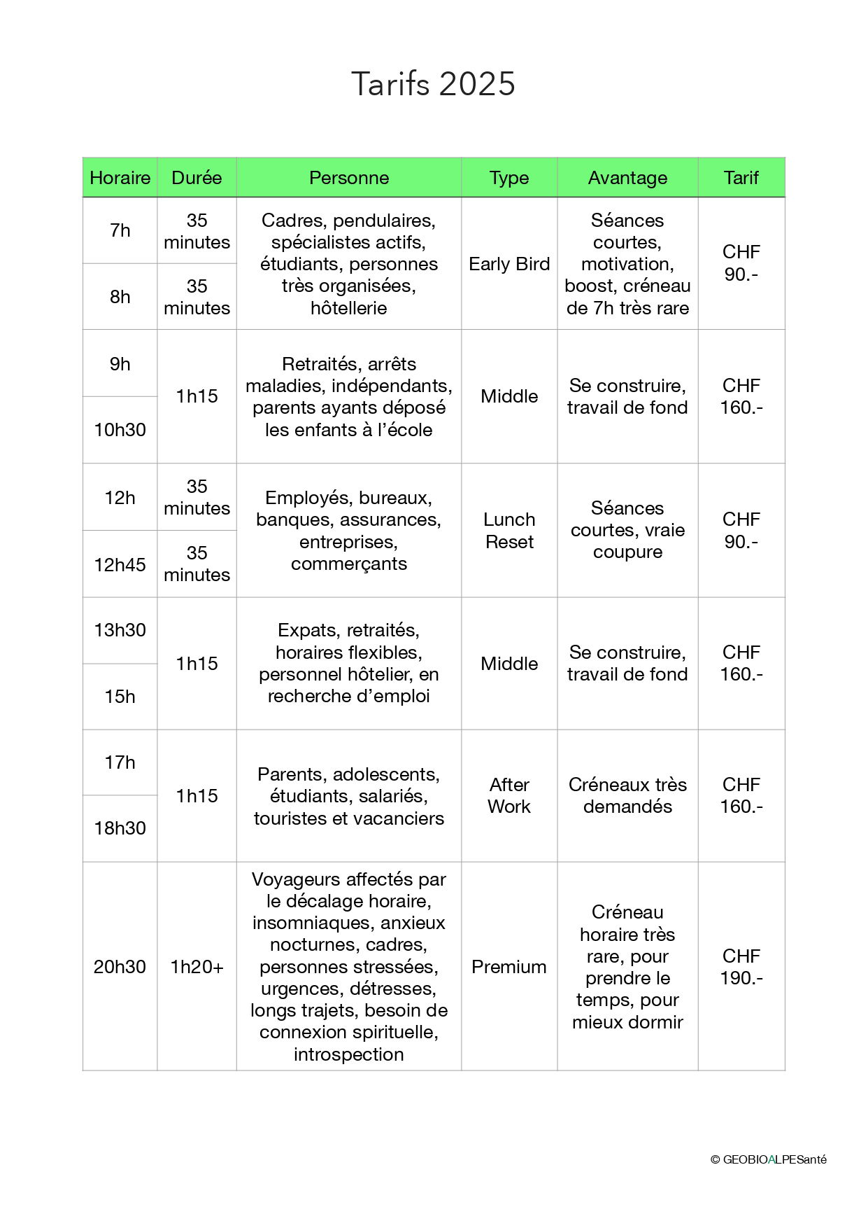 Tarifs 2025 Montreux 