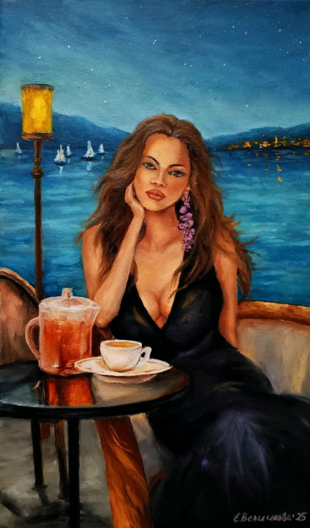 Вечер край залива - маслени бои, платно 50х30см. Цена 250лв/ 130 евро