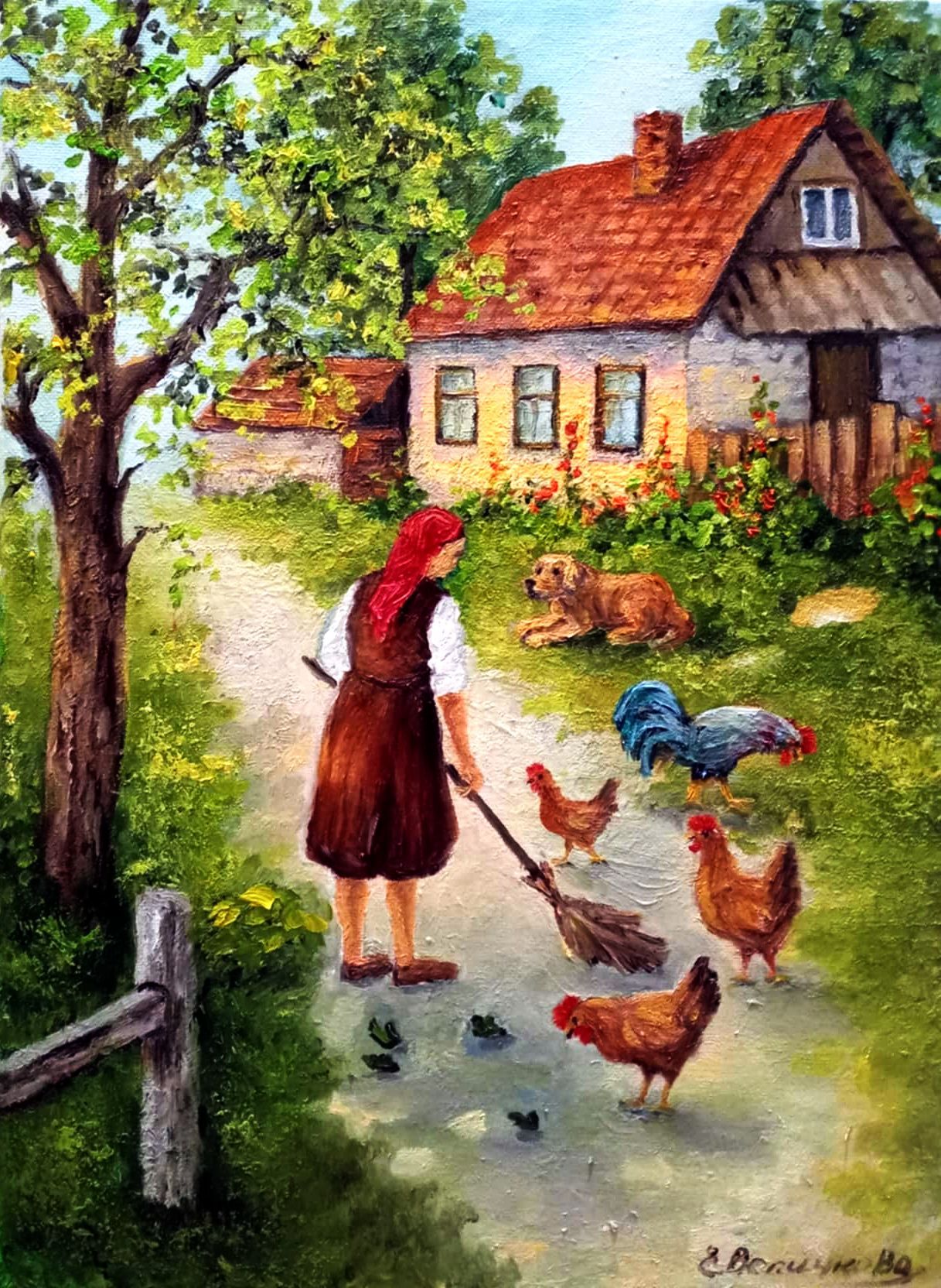 Утро на село - маслени бои, платно 30х40см. Цена €120