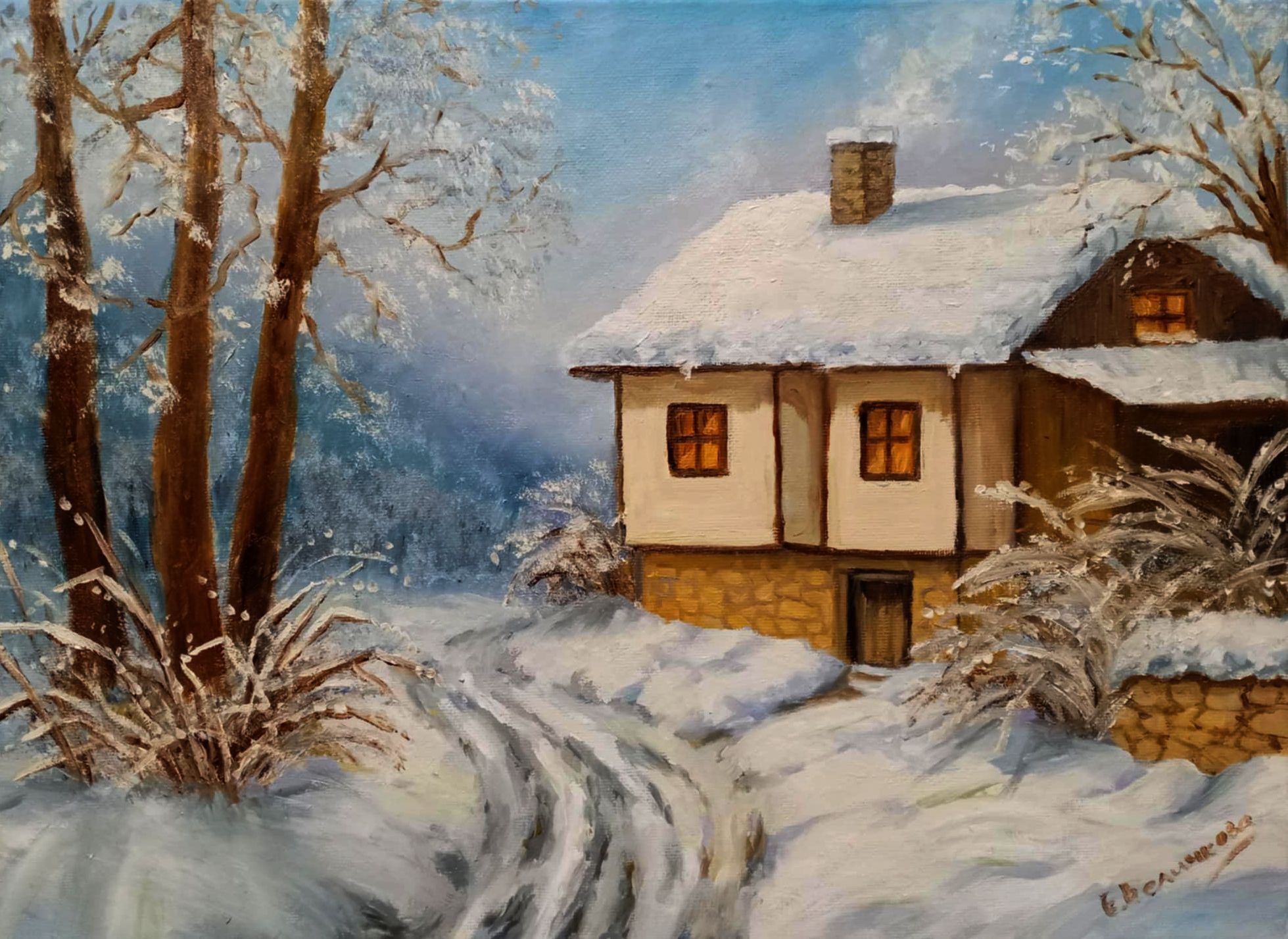 Зимна тишина - маслени бои, платно 40х30см. Цена 120 евро.