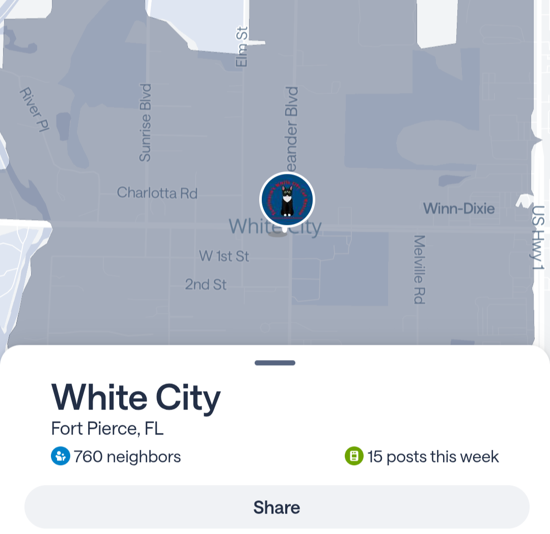 Map showing White City, Fort Pierce, FL, off of Nextdoor.