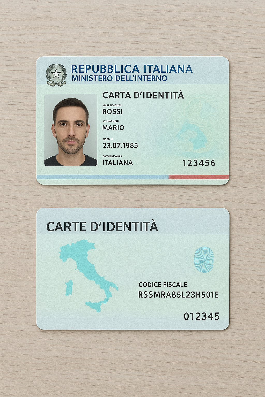 Id, Drivinglicense or Passport on a table - Front and Back