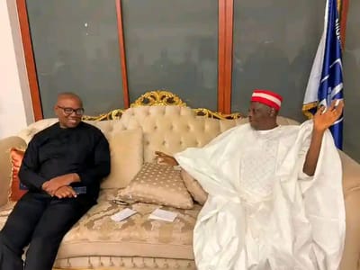Former Governor Of Kanu State Rubio Musa Kwamkwaso: Received For Governor Of Anambra State And NDC Party Presidential Flag Bearer, His Excellency Mr Peter Obi In His Residence In kanu Last Night
