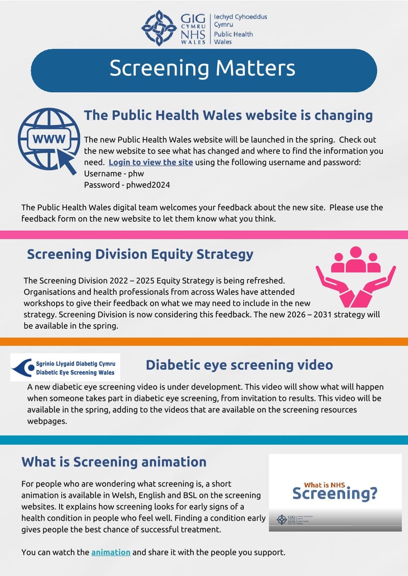 Community Health Update: NHS Screening Programmes in Wales