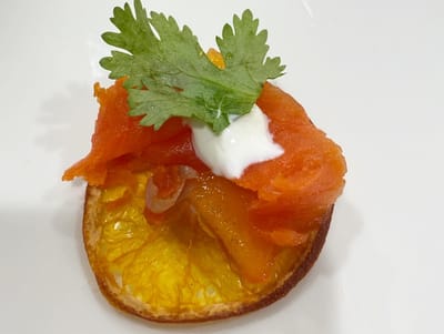 Smoked Salmon Canapés on Freeze-Dried Orange "Crackers"