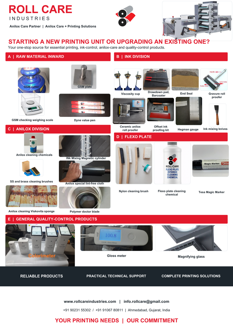 STARTING A NEW PRINTING UNIT OR FACING TECHNICAL CHALLENGES IN YOUR EXISTING PRINTING BUSINESS?Roll Care Industries is your One-Stop Solution for Printing Industry Needs!