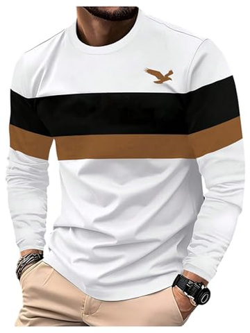 Long Sleeve Round Neck Casual Tee Tops White