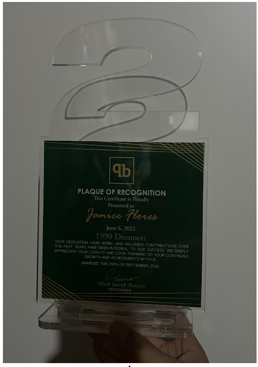 🏅 Plaque of Recognition Year 2024 – Dedication & Growth