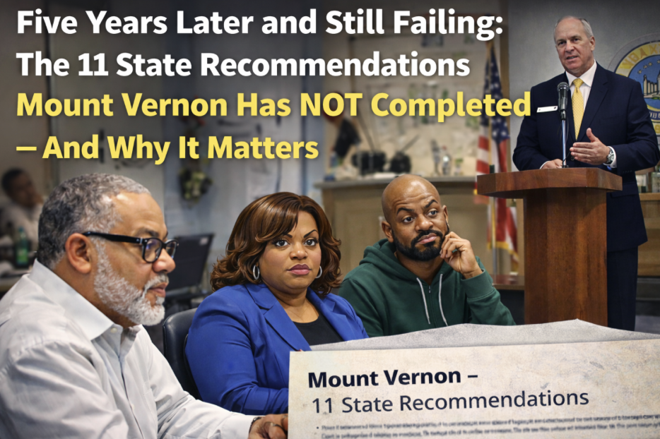 Five Years Later and Still Failing: The 11 State Recommendations Mount Vernon Has NOT Completed — And Why It Matters
