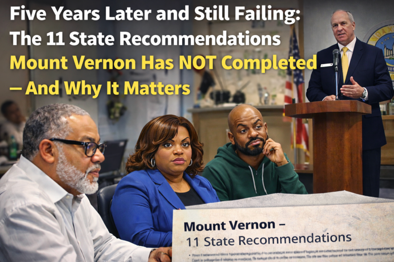 Five Years Later and Still Failing: The 11 State Recommendations Mount Vernon Has NOT Completed — And Why It Matters