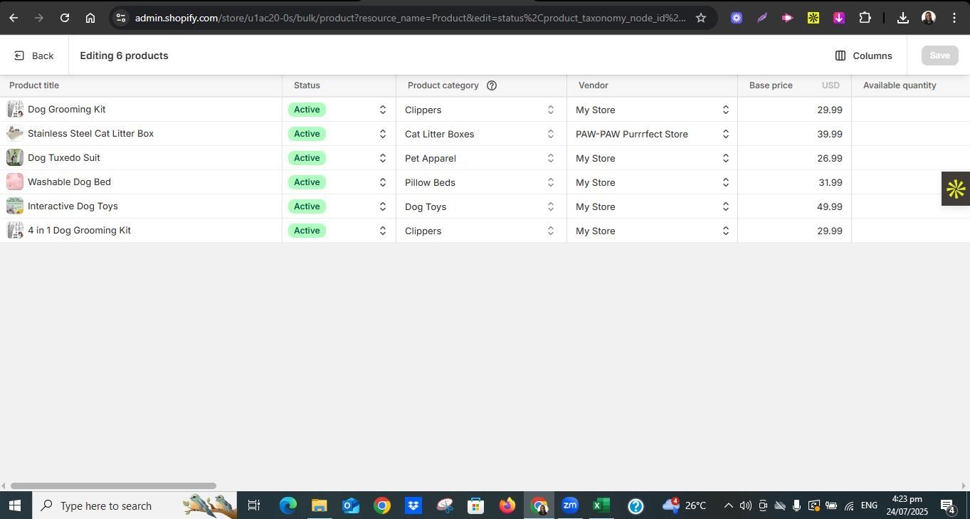 Product Listing (Bulk Upload/Edit of Products)