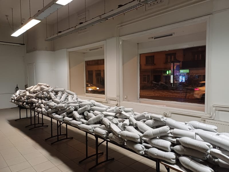 installáció: műanyag palackokból épített plasztika, videó