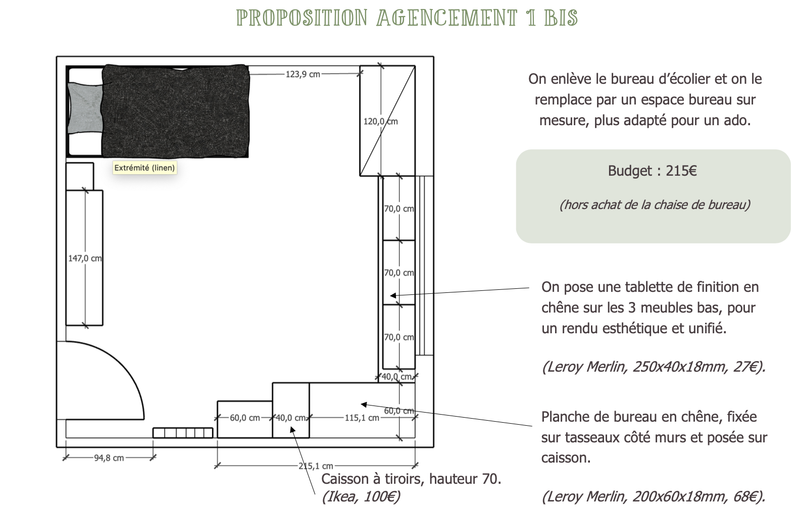 Propositions d'aménagement de l'espace avec optimisation des rangements à moindre coût