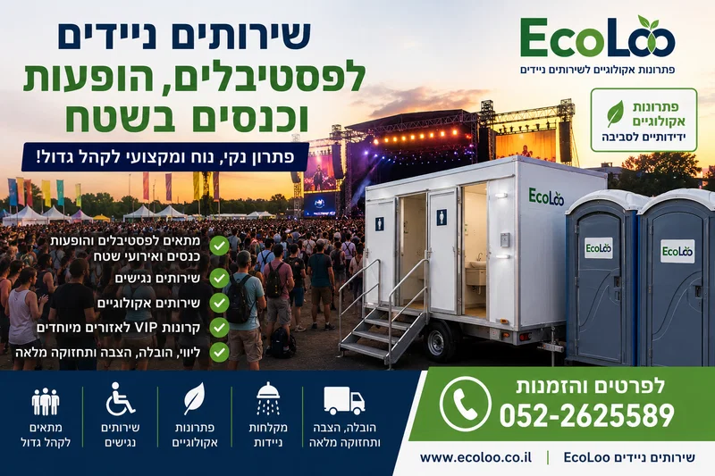 שירותים ניידים לפסטיבלים, הופעות וכנסים בשטח – פתרון מקצועי לקהל גדול