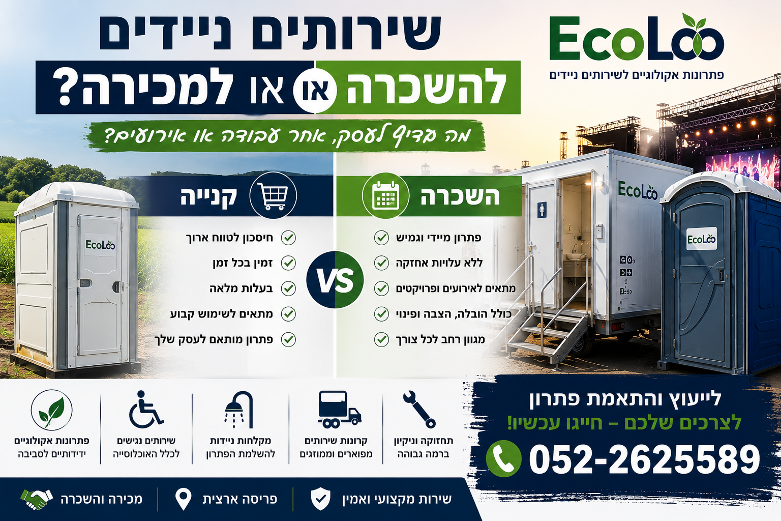 שירותים ניידים להשכרה – EcoLoo | פתרונות לאירועים ושטח