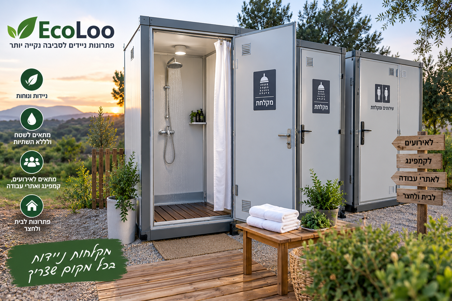 תאי מקלחות ומקלחות ניידות להשכרה של EcoLoo