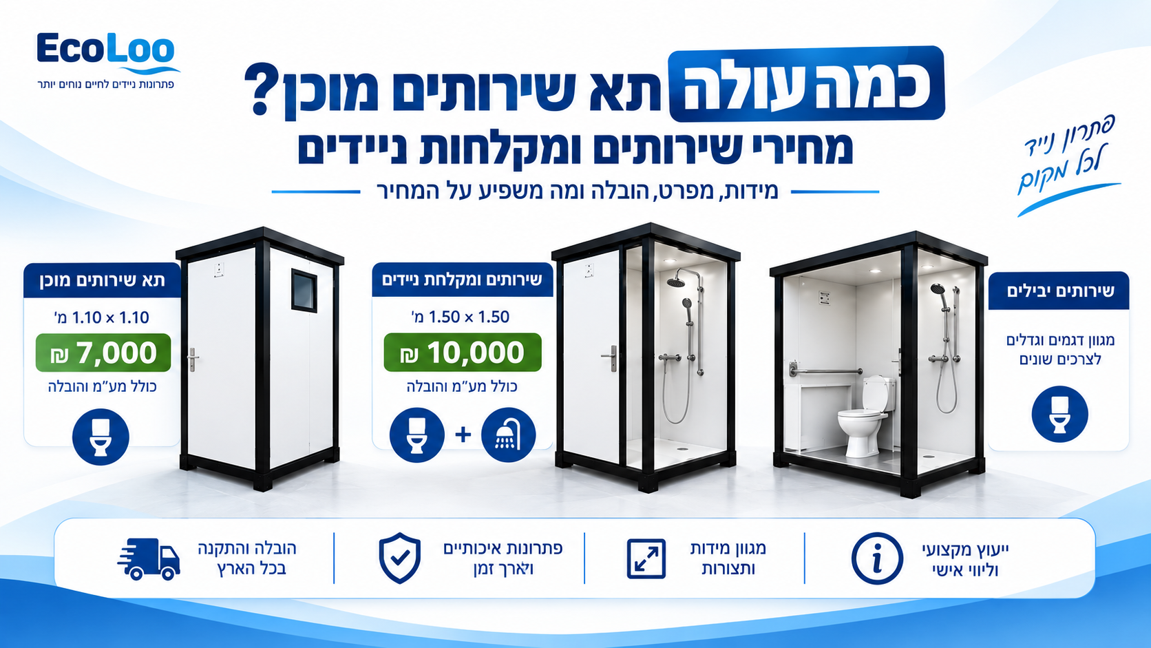 מחיר תא שירותים מוכן ושירותים ומקלחת ניידים EcoLoo