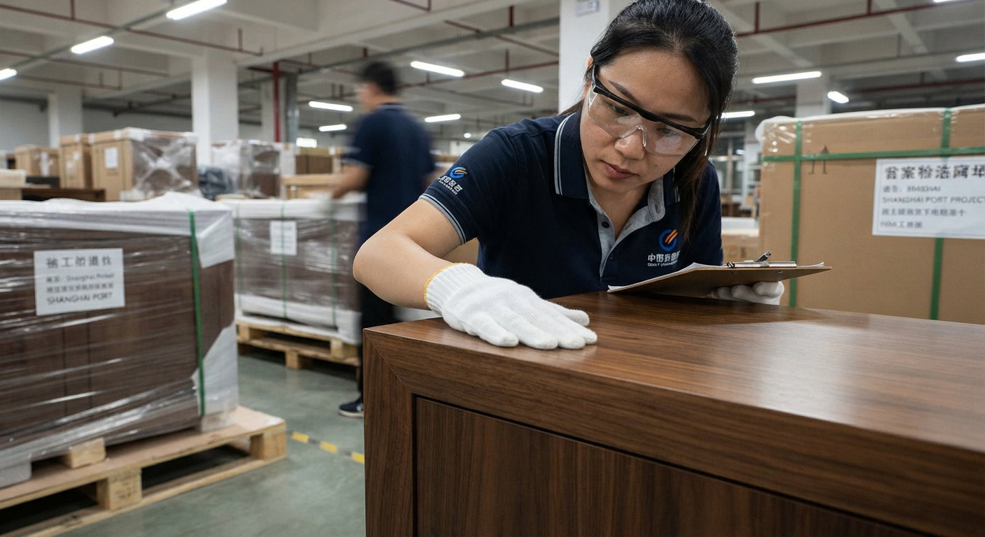 Quality control check on custom hotel furniture before shipment from China