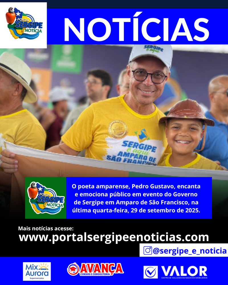 O poeta amparense, Pedro Gustavo, encanta e emociona público em evento do Governo de Sergipe em Amparo de São Francisco, na última quarta-feira, 29 de setembro de 2025.