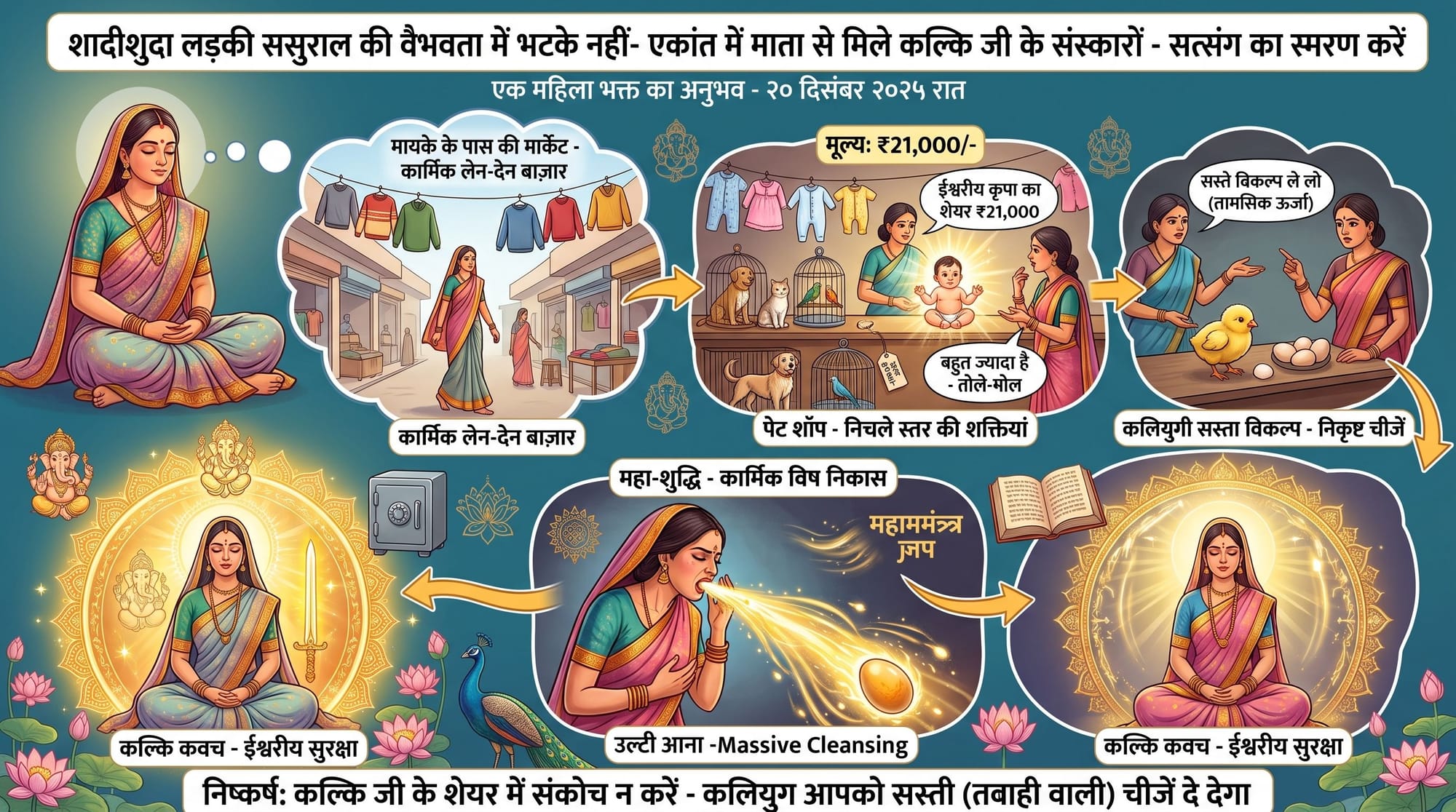 शादीशुदा लड़की ससुराल की वैभवता में भटके नहीं- एकांत में माता से मिले कल्कि जी के  संस्कारों- सत्संग का स्मरण करे