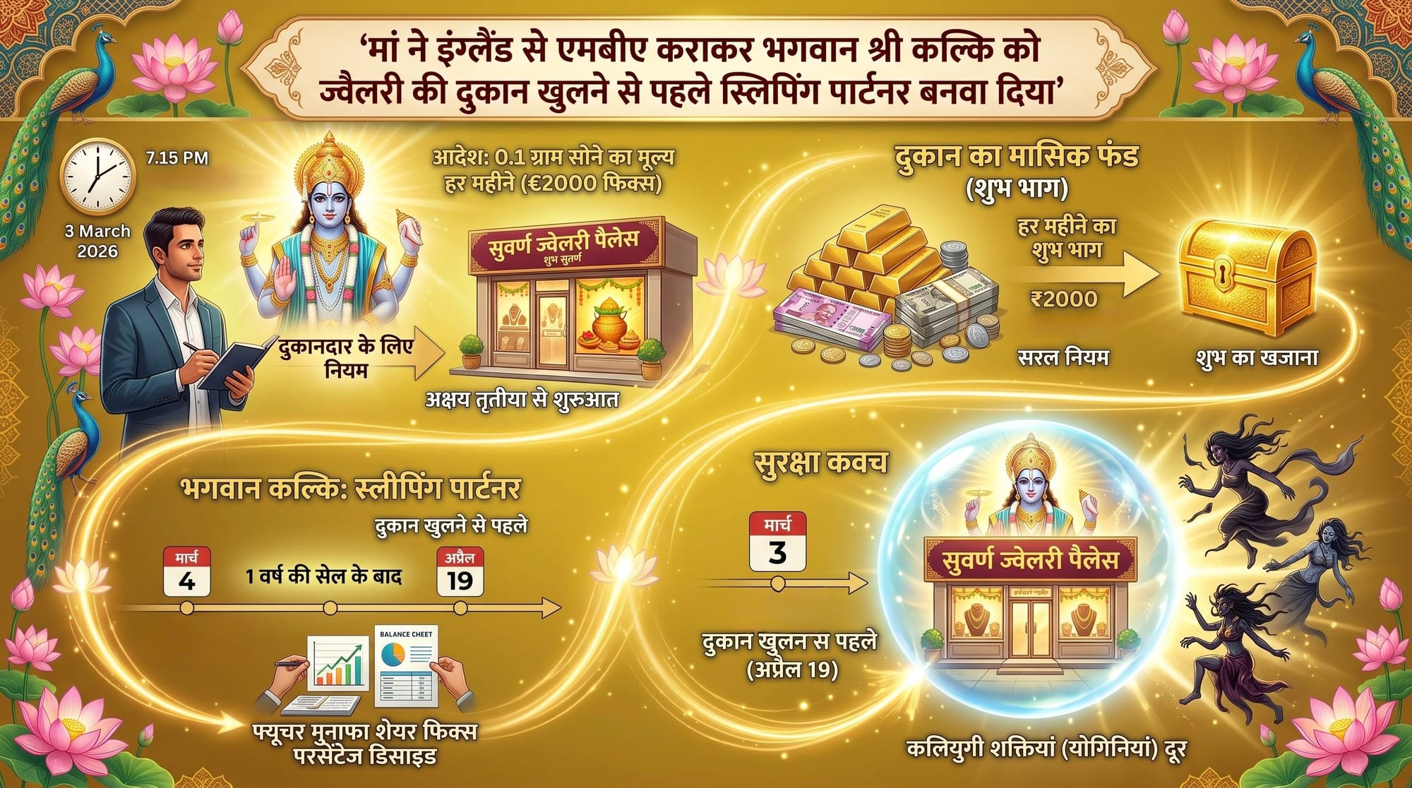 मां ने इंग्लैंड से एमबीए कराकर भगवान श्री कल्कि को ज्वैलरी की दुकान खुलने से पहले स्लिपिंग पार्टनर बनवा दिया