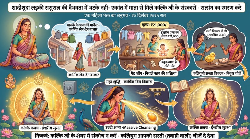 शादीशुदा लड़की ससुराल की वैभवता में भटके नहीं- एकांत में माता से मिले कल्कि जी के  संस्कारों- सत्संग का स्मरण करे