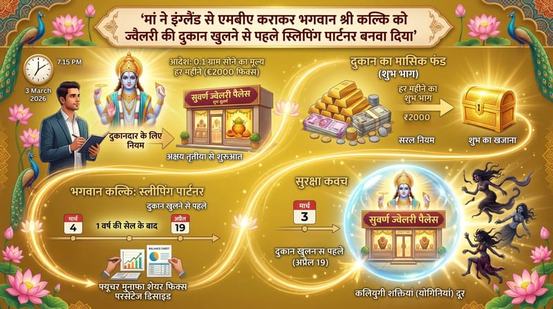 मां ने इंग्लैंड से एमबीए कराकर भगवान श्री कल्कि को ज्वैलरी की दुकान खुलने से पहले स्लिपिंग पार्टनर बनवा दिया
