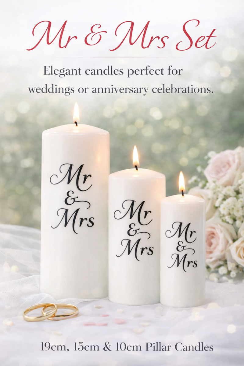 Mr &amp; Mrs Set (3 candles: 19 cm, 15 cm, 10 cm)