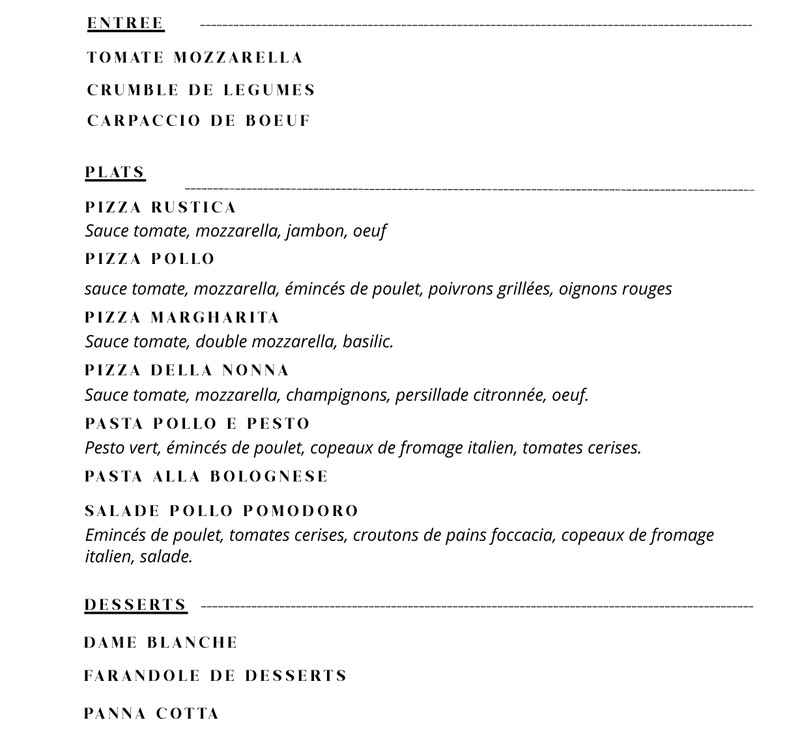 MENU Entrée - plat ou Plat - dessert