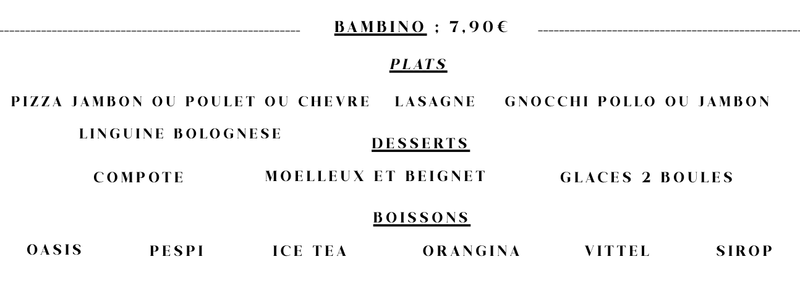 MENU BAMBINO