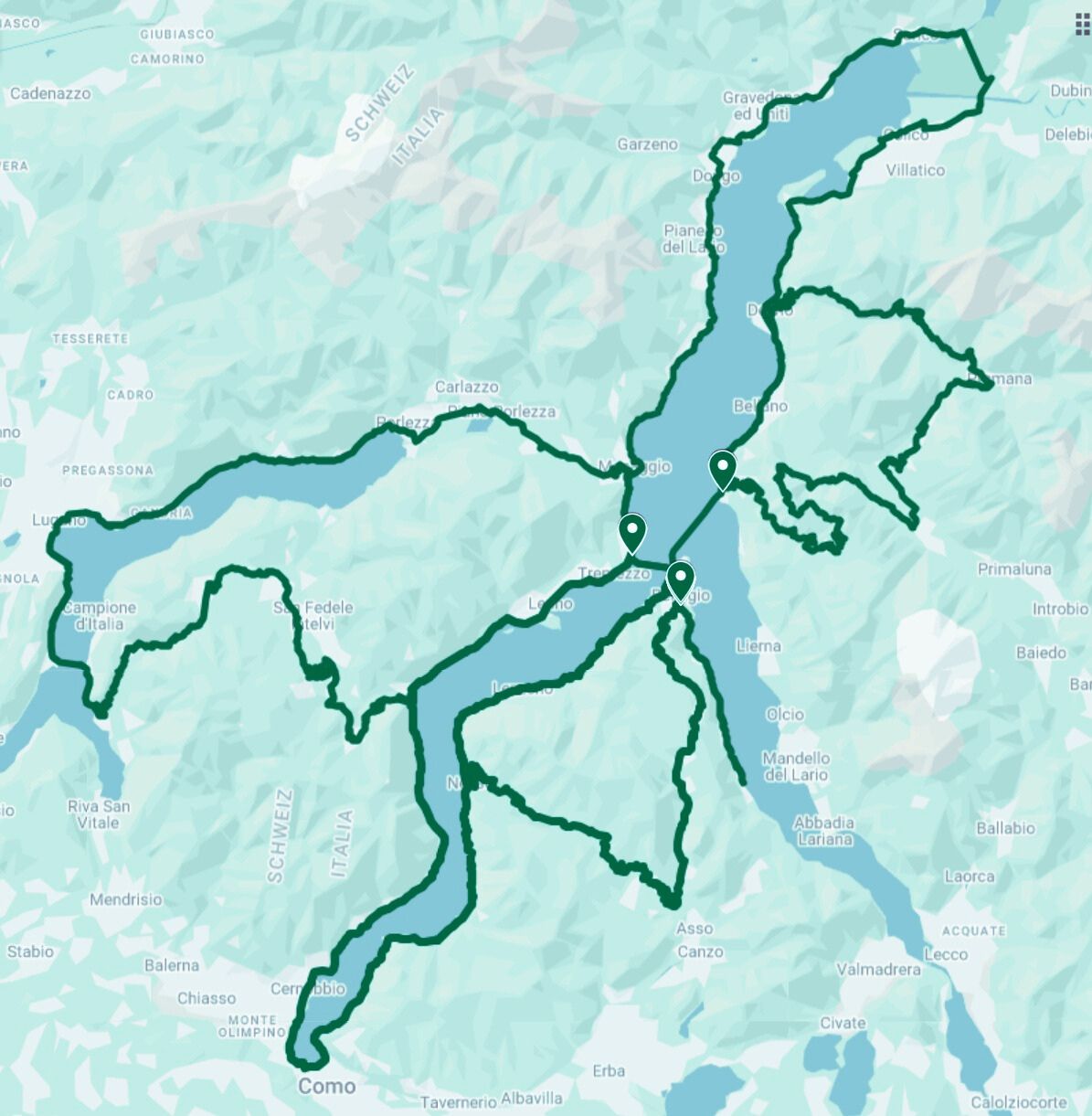 Lake Como All The Courses on one map