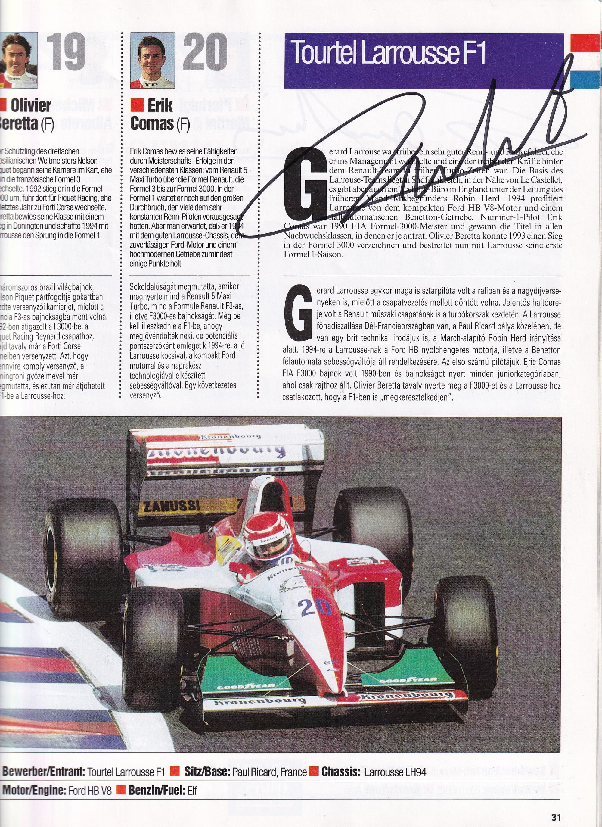 Formula 1 Hungarian GP Official Program 1994