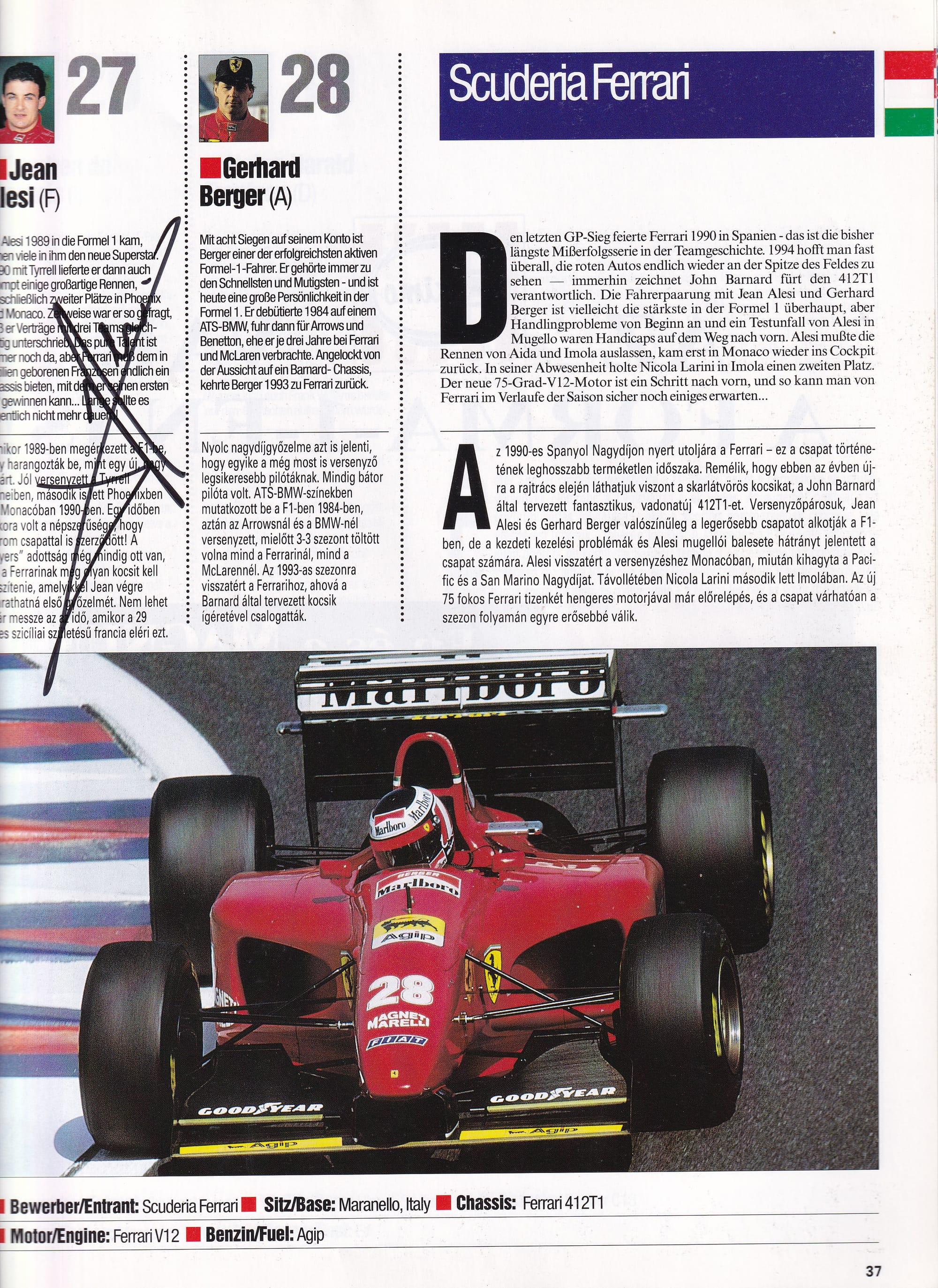 Formula 1 Hungarian GP Official Program 1994