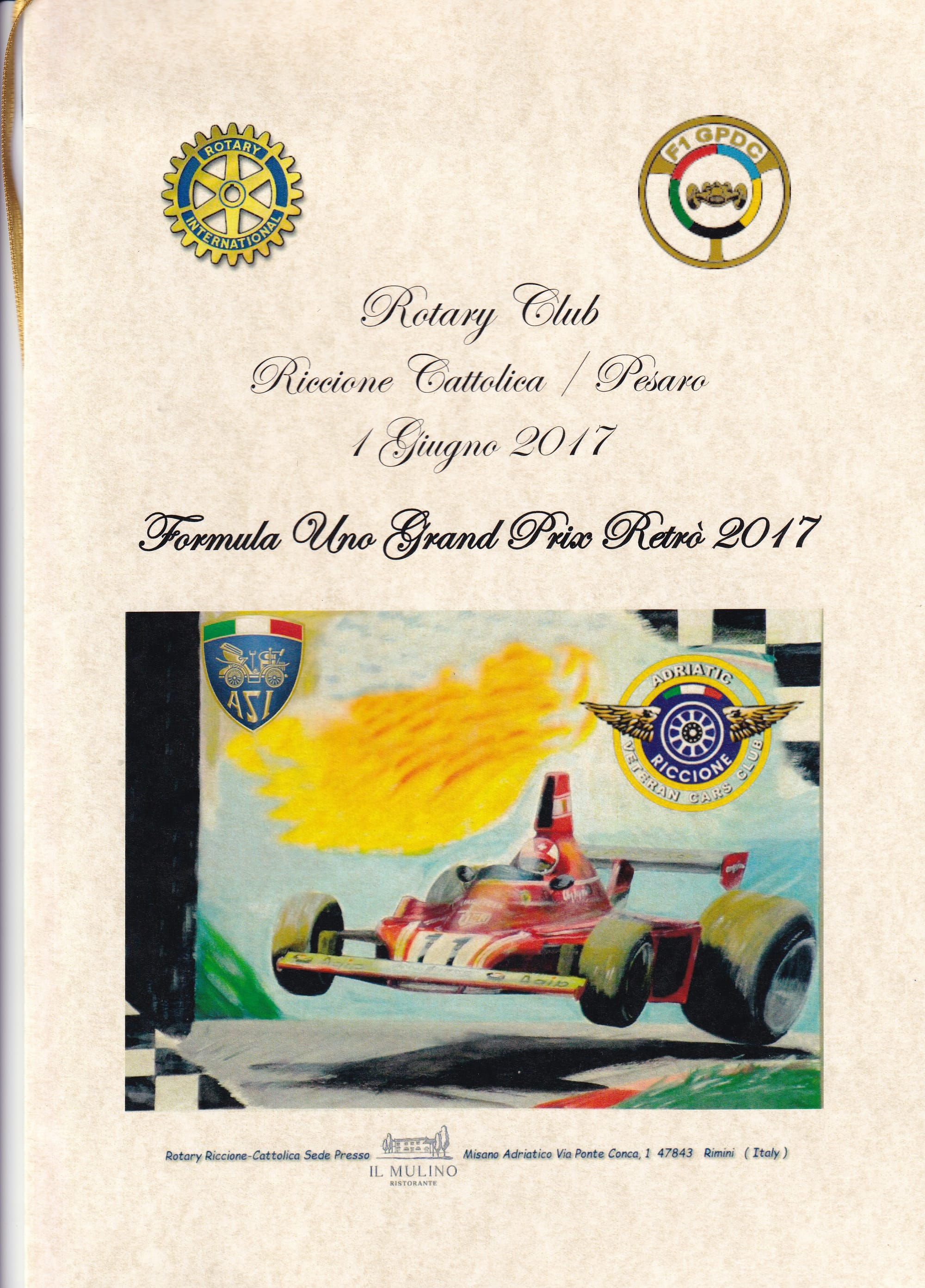 MULTI SIGNED MENUCARD GRAND PRIX DRIVER CLUB RICCIONE CATTOLLICA 2017