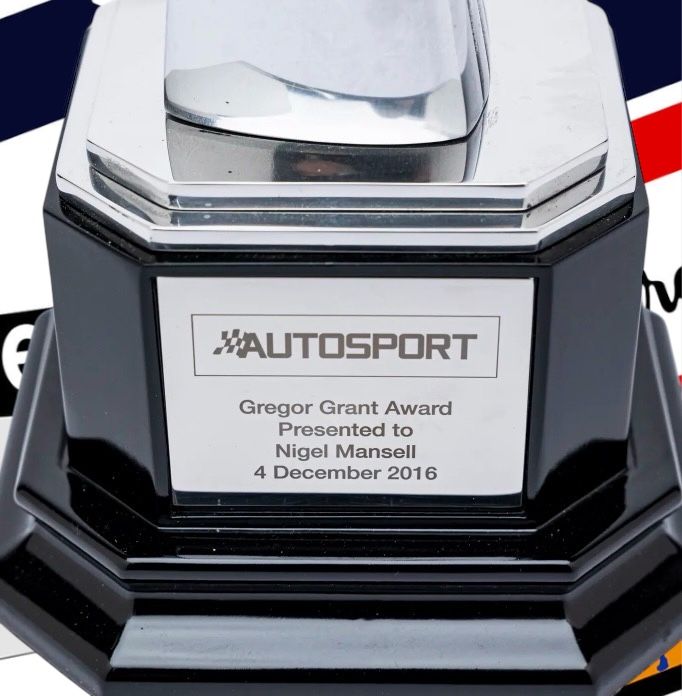 NIGEL MANSELL'S GREGOR GRANT AWARD BY AUTOSPORT 2016 (FROM NIGEL MANSELL'S PRIVATE COLLECTION)
