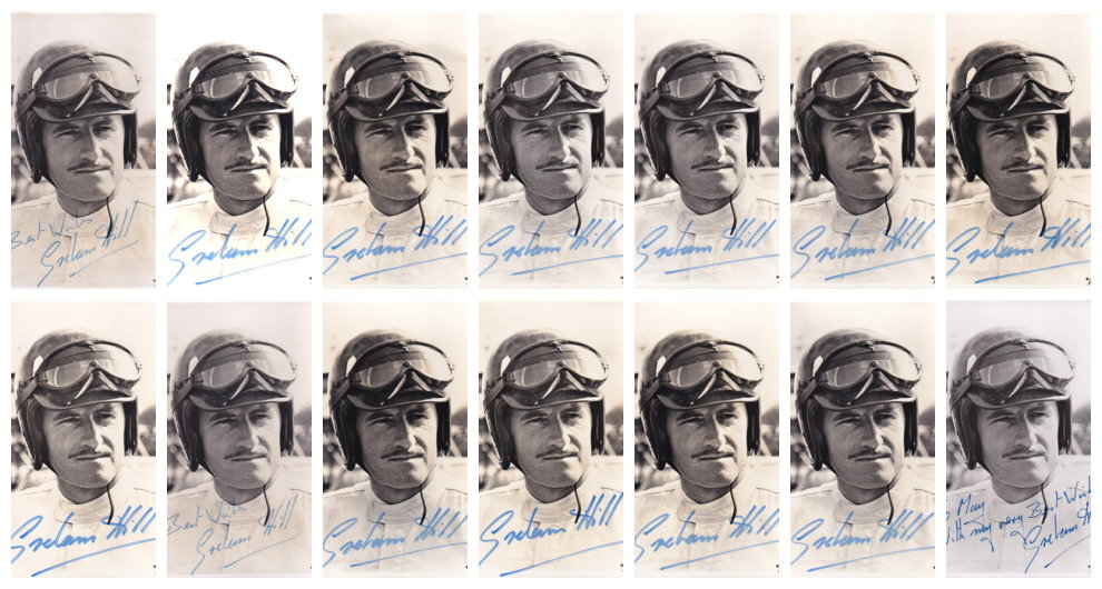 GRAHAM HILL SIGNED VINTAGE PHOTO COLLECTION FROM ROB WALKER'S LEGACY